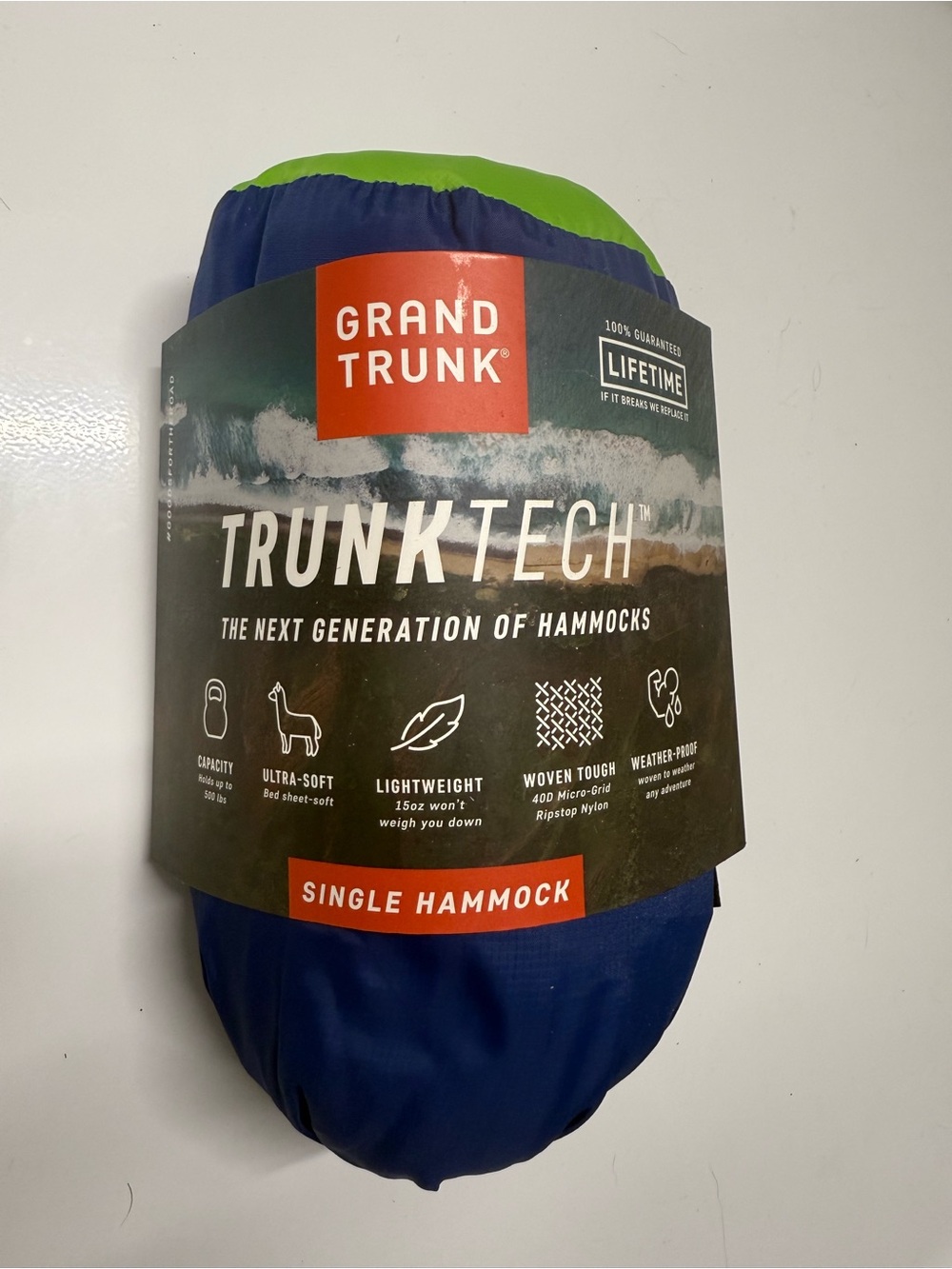 TrunkTech Single Hammock - Blue and Green